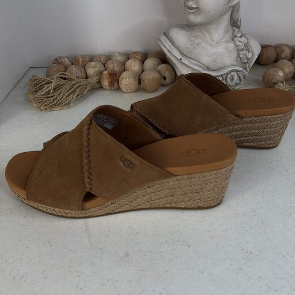 UGG Taia Wedge Slide Sandals - Suede (For Women) Chestnut Sz 8 - Picture 11 of 13